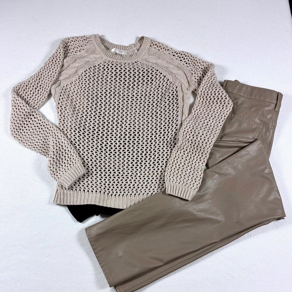Vintage Kenar Cotton Sweater Natural Beige Open Knit Coastal Layering Boho Large